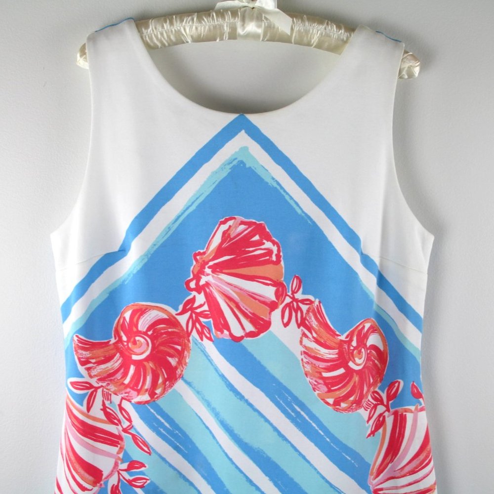 Lilly Pulitzer Callie Pool Blue For The Shell Of It Shift Mini Dress L NWT - Picture 2 of 5